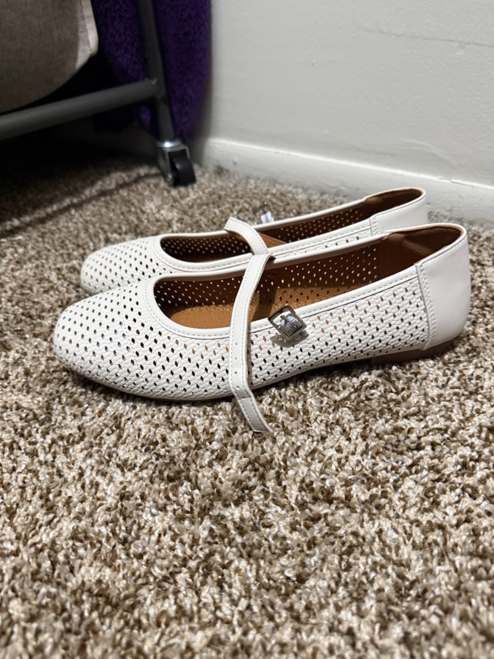 Women's Perforated Mary Jane Flats in White